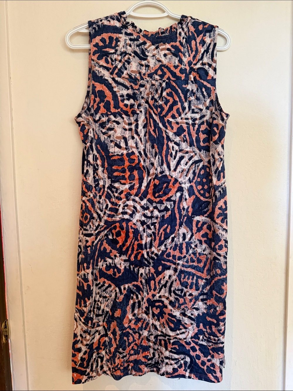 NIC+ZOE Navy Coral and White Printed Sleeveless Tee Dress - Picture 6 of 7
